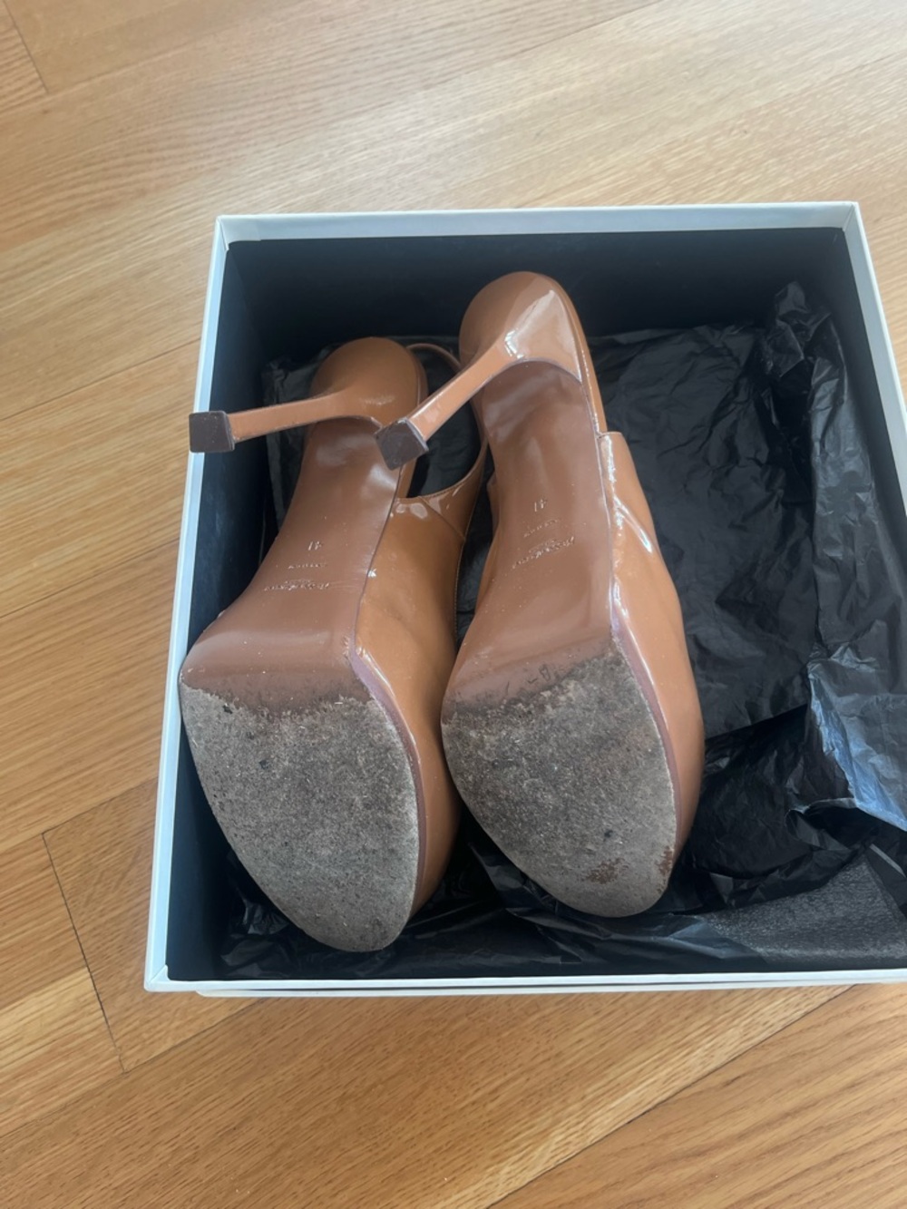 Yves Saint Laurent Tan Slingback Stiletto Heels with Platform - Tribtoo 105 - 41 - Picture 6 of 6